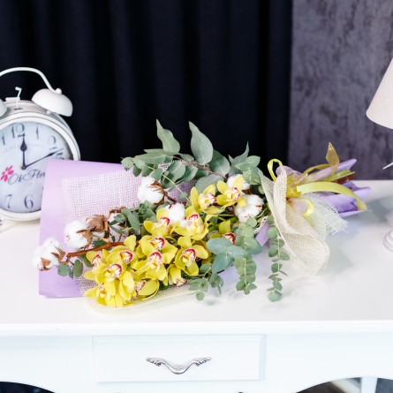 Buchet Verde din Orhidei și Bumbac alt vedere product 4