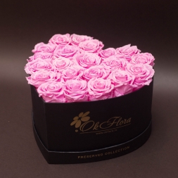 17 Trandafiri Criogenati Roz in Inima Neagra, diametru 25 cm, inaltime 15 cm, trandafiri criogenati rezistenti 10 ani