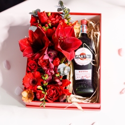 Red Square Box with Flowers and Martini