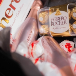 Box with Bottega, Ferrero Rocher, Merci and Raffaello