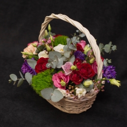 Red Pink Purple Mixed Flower Basket