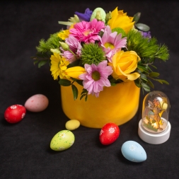 Easter Arrangement in Yellow Velvet Box