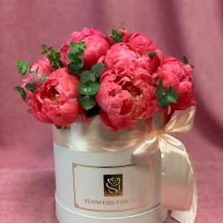 Coral Peonies in White Box