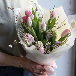 Bouquet of Hyacinths, Tulips and Genista