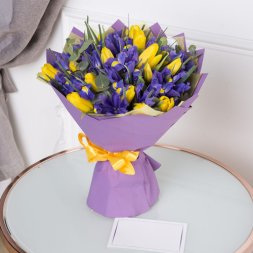 Bouquet of tulips and irises