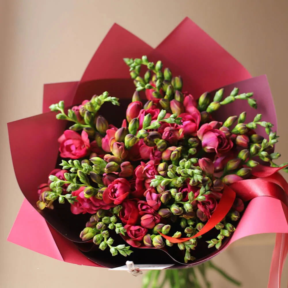Bouquet of Pink Freesias in Pink Package