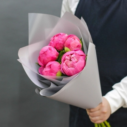 Bouquet of 5 Hot Pink Peonies
