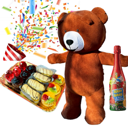 Surpriza cu Ursul, Set de Prajituri, Confetti si Sampanie Non-Alcoolica