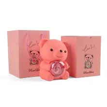 Gift Pink Teddy Bear with Preserved Rose alt vedere product 2