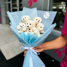 Buchet din 5 Ursuleti de Plus cu Ambalaj Albastru alt vedere product 5