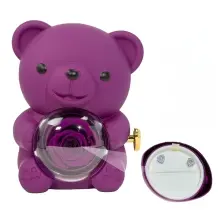 Gift Purple Teddy Bear with Preserved Rose and Earrings alt vedere product