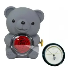 Gift Grey Teddy Bear with Preserved Rose and Necklace alt vedere product