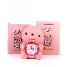 Gift Pink Teddy Bear with Preserved Rose alt vedere product 3