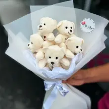 Ivory 5 Teddy Bear Bouquet. alt vedere product 3