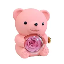 Gift Pink Teddy Bear with Preserved Rose alt vedere product